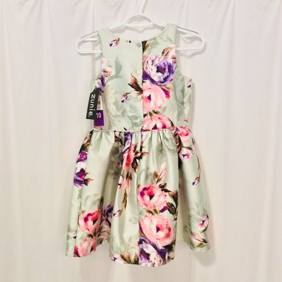 ZUNIE Girls' Special Occasion Dress (Mint Floral) - Picture 2 of 5